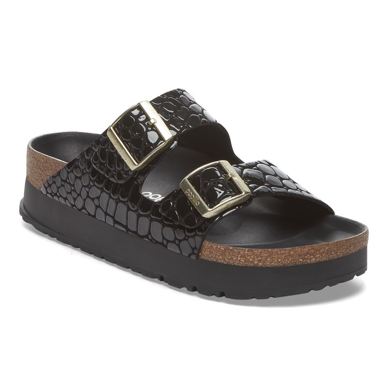 Birkenstock-Papillio Arizona Platform Flex Black Embossed Croc