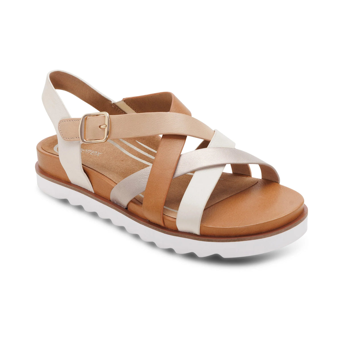 Aetrex Carmen Cross Band Adjustable Sandal Champagne