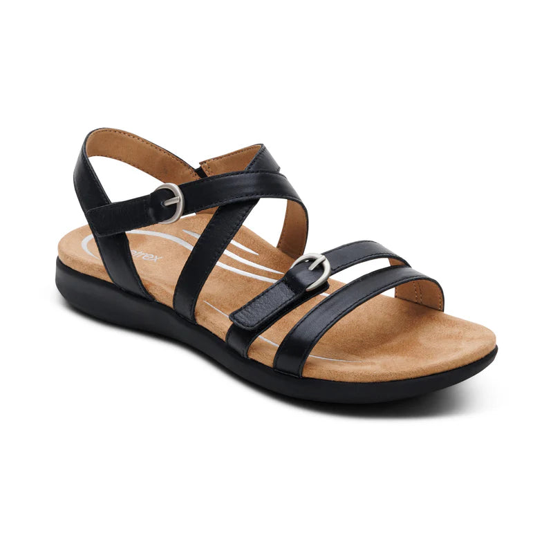 Aetrex Hadley Adjustable   Quarter   Strap   Sandal Black