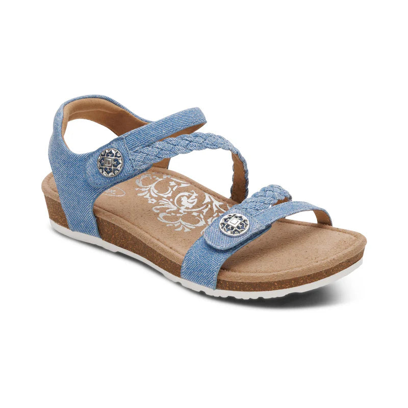 Aetrex Jillian   Braided   Quarter   Strap   Sandal Denim