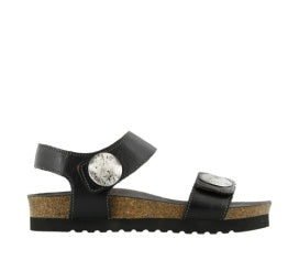 Taos-Luckie Black and Steel Leather Sandal